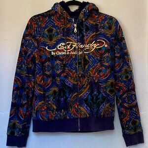 Ed Hardy Jacket Dead or Alive Fish Hoodie Christian Audigier Hoodie L RARE